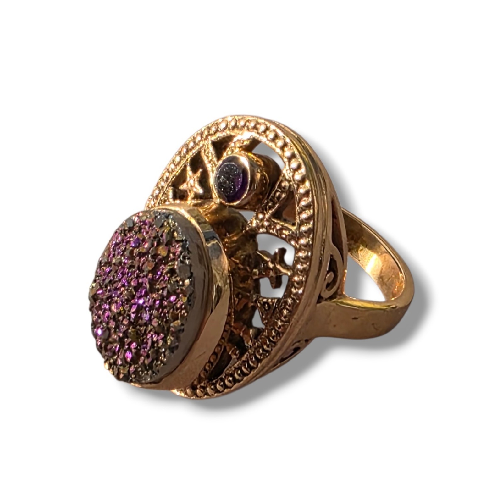 Nicky Butler Huge Designer Signed Druzy Quartz Nb Bronze Collection Ring Size 8 49$